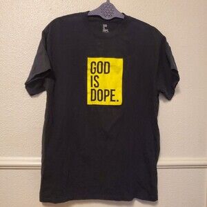 God Is Dope Shirt Black Yellow Box Logo Graphic Tee Short Sleeve Cotton Men's M
